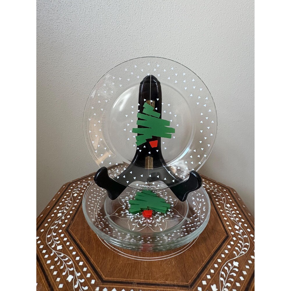 Vintage 1988 Dayton Hudson Arcoroc Christmas Tree Confetti Plates 8” - Set Of 4